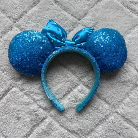 Disney | Diamond Aqua 2024 Ears Blue Minnie Mouse Sequin Headband - Picture 4 of 6